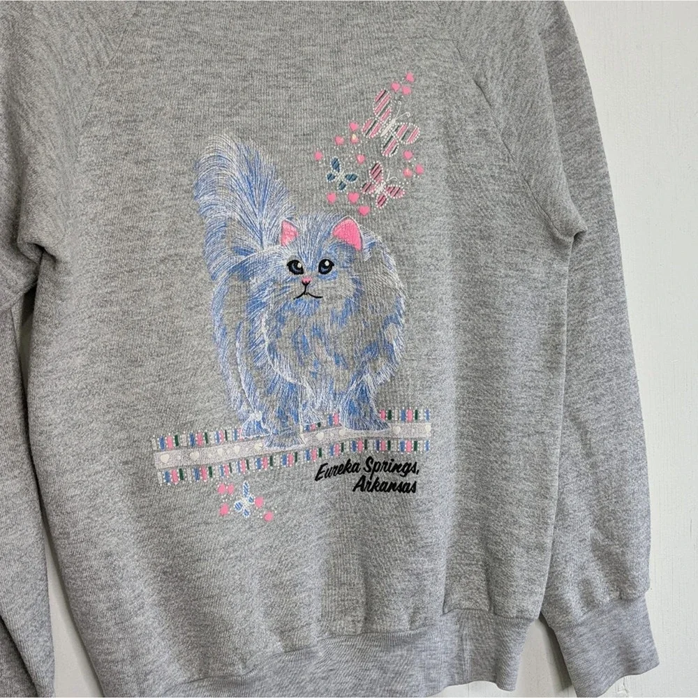 VTG Cat Kitty Fairy Kei Crewneck Sweats Arkansas - Picture 5 of 5